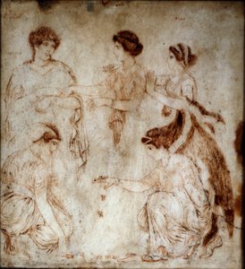 Romersk kunst: "" osselet-spillerne"" De spilles af Niobe og fire af hans døtre. Monokrom på marmor fra Herculaneum (Ercolano) 1. århundrede e.Kr. Svag. 42x49 cm Museo Archeologico Nazionale, Napoli af Roman