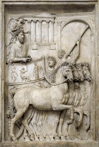 Romersk kejser Marcus Aurelius på sin triumfvogn, 2. århundrede (marmorrelief) af Roman