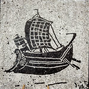 Sabratha-skib vender tilbage til havnen i Ostia (mosaik af Roman