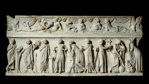 Sarcophagus des Muses: repræsentation af muser af kunst og bogstaver. Marmor skulptur. 150 e.Kr. Paris, Louvre-museet. af Roman