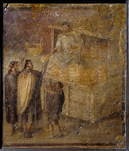 Scene, der forestiller en bager, der sælger brød. (Fresco, 1. århundrede) af Roman
