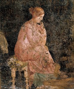 Siddende kvinde, detalje af fresko fra Pompeji af Roman