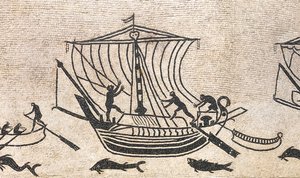 Skib nærmer sig en havn, detalje af en mosaik, 2. århundrede e.Kr af Roman