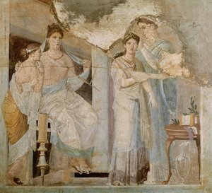 Slave kæmmer en piges hår, Herculaneum, Third Style (fresco) af Roman
