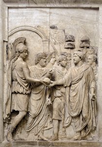 Højtidelig indtræden af kejser Hadrian i Rom, 2. århundrede (marmorrelief) af Roman