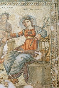 Apollo og Marsyas mosaikken, detalje af Plinius og Apollo, House of Aion, Paphos, Cypern mosaik af Roman