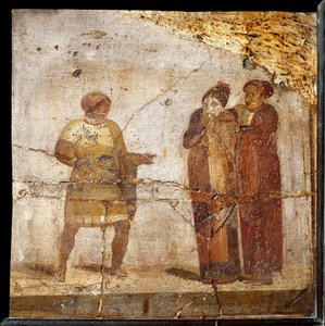 Teaterscene. Kalkmaleri fra stedet Pompeji af Roman