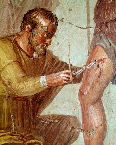 Sårede Aeneas behandles af Iapyx hjulpet af Venus (fresko, 54-79 e.Kr.) af Roman