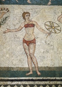 Ung romersk involveret i fysiske øvelser. (Detalje af mosaik, 315-350 e.Kr.) af Roman