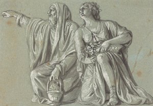 To knælende Figurer med Offer af Roman 18th Century