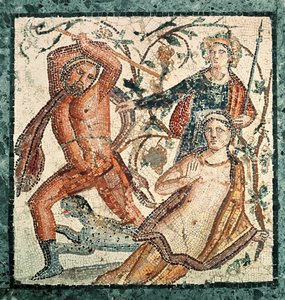 Lycurgus angriber nymfen Ambrosia, mosaik fra Herculaneum (50-79 e.Kr.)