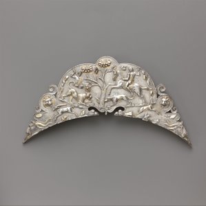 Sølvhåndtag på et stort fad, 2.–begyndelsen af 3. århundrede e.Kr. (sølv og guld) af Roman Imperial Period