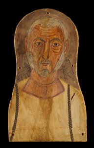Ældre mand flankeret af egyptiske guder, x.250 e.Kr. (tempera på platan) af Roman Period Egyptian