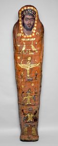 Mumie af en ung mand, med enkaustisk portræt, fra El-Hibeh (linnedindsvøbte menneskelige rester med bemalet træpanel) af Roman Period Egyptian