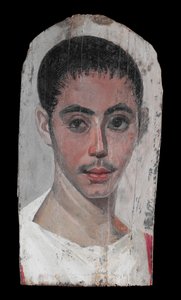 Portræt af en ungdom med et kirurgisk snit i det ene øje, 190-210 e.Kr. (enkaustisk maling på kalktræ) af Roman Period Egyptian