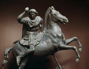 Alexander den Store (356-323 f.Kr.) til hest. Hesten ville være Bucephale. Bronzeskulptur efter en original af Lysippe af Sicyone (395-305 f.Kr.) Napoli, Museo Archeologico Nazionale
