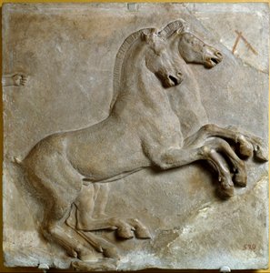 Bige (tohjulet romersk tank trukket af to heste) (relief) af Roman Roman