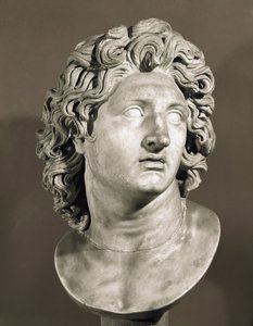 Buste af Alexander den Store (356-323 f.Kr.), konge af makedoinerne og erobrer af Persien. Romersk kopi af en græsk original marmorskulptur. Capitoline Museum, Rom