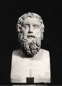 Buste af Aristofanes (ca. 445-c. 385 f.Kr.) (marmor) (s/h foto) af Roman Roman