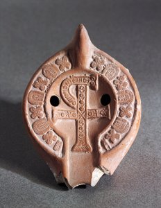 Dekoreret lampe med Chi-Rho, terracotta af Roman Roman