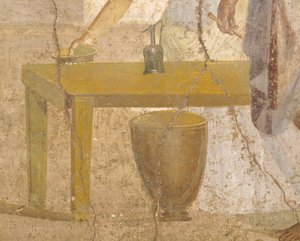 Yksityiskohta freskon uhriruokailusta, Kullattujen Cupidien talosta, Pompejista, Campaniasta, roomalaisesta sivilisaatiosta af Roman Roman