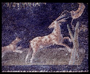 Detalje af vægmosaikker af nymfæet i Casa di Nettuno e Amphitrite, 5. århundrede f.Kr.-1. århundrede e.Kr. af Roman Roman