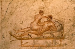 Erotisk freskomaleri fra kabinen i huset Vettii, Pompeji (UNESCOs verdensarvsliste). af Roman Roman