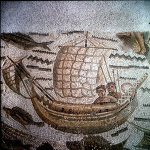 Fiskescene i Mosaic i Hippo, Algeriet. af Roman Roman