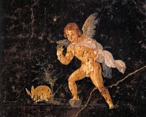 Fresko af Amor, der jager hare, fra Pompei, Italien af Roman Roman