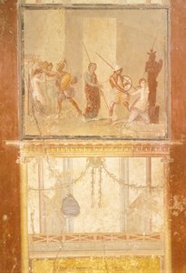 Fresko, joka kuvaa Priamuksen, Menelaoksen ja Helenan tapaamista sekä Arisacen tapaamista jahtaamassa Cassandraa Menanderin talosta, Pompejista, Campaniasta, roomalaisesta sivilisaatiosta af Roman Roman