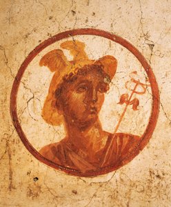 Fresko, joka kuvaa miehen muotokuvaa valkoisella pohjalla, House of Ancient Hunt, Pompeii, Campania, roomalainen sivilisaatio af Roman Roman