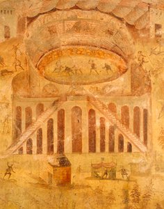 Kalkmaleri, der skildrer skænderi mellem Pompeier og Nocerini i amfiteater, fra Pompeji, Campania, romersk civilisation af Roman Roman