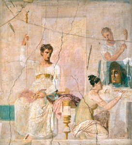 Kalkmaleri, der skildrer teaterscene, fra Basilica of Herculaneum (UNESCO World Heritage). af Roman Roman