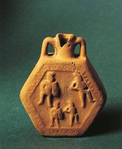 Hofteflaske, der repræsenterer gladiatorer, Emilia-Romagna (keramik) af Roman Roman