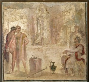 Italien, Campania, Pompei, House of Golden Cupids, Orestes og Pylades før Iphigenia, fresco af Roman Roman