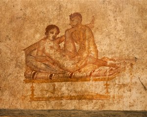 Italien, Campania-regionen, Napoli-provinsen, Pompei, House of Vettii, Erotisk fresco af Roman Roman