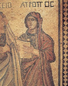 Mosaik, der viser ung kvinde, der læser, Theseus