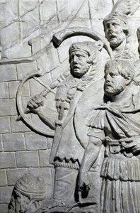 Romersk kunst: ""romerske krigere under den første krig i Dacia"" Form fra 1862, der gengiver basreliefferne af søjlen Trajan (søjle Trajane) (Colonna Traiana) i Rom bygget under kejser Trajans regeringstid (53-117) . Trajane-søjlen mindes af Roman Roman