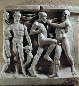 Romersk kunst: boksescene. Lav lindring. Museum for romersk civilisation, Rom af Roman Roman