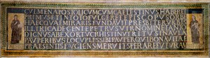 Romersk kunst: mosaik, der bærer dedikationen til Saint Sabine, kristen martyr i det 2. århundrede. Den bærer navnene på Peter af Illyrien (Pietro d