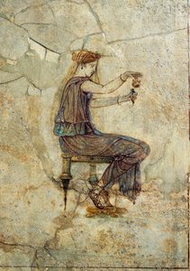 Romersk civilisation, fresco portrætterende pige, der hælder parfume, fra Pompeji