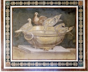 Romersk mosaik, der forestiller 4 duer. af Roman Roman