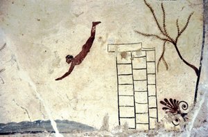 Romersk vægmaleri af graven kaldet dykkeren (tuffatore). af Roman Roman