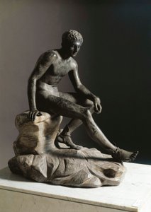 Resten af Hermes romerske bronzeskulptur efter en græsk original af Lysippe. Fra Ercolano (Herculaneum) Dim. 105 cm Napoli, Museo Archeologico Nazionale af Roman Roman