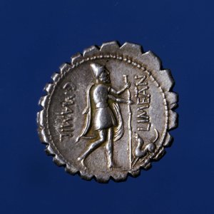 Ulysses genkendt af sin hund Argo. Romersk sølvmønt, 83 f.Kr. af Roman Roman