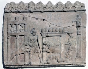 Venatio i arenaerne. Nedre relief fra det romerske epot National Roman Museum af Roman Roman