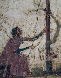 Kvinde ved helligt træ, fragment af fresko fra Pompeji, Campania, Italien, romersk civilisation af Roman Roman