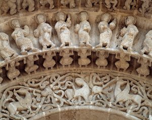 Detalje af skulpturer af sydportalen af Romanesque