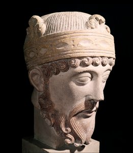 Portræt af den karolingiske konge af Vestfrankrig Lothair (Stenskulptur af Romanesque