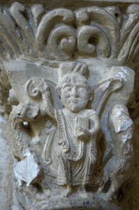 Romansk kunst: detalje af en hovedstad i kirken Saint Blaise, Lacommande (Atlantiske Pyrenæer) af Romanesque